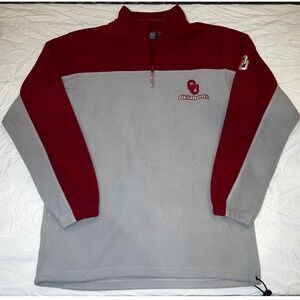 Oklahoma‎ Sooners OU Mens Medium Fleece Pullover Quarter Zip Sweatshirt Gray Red